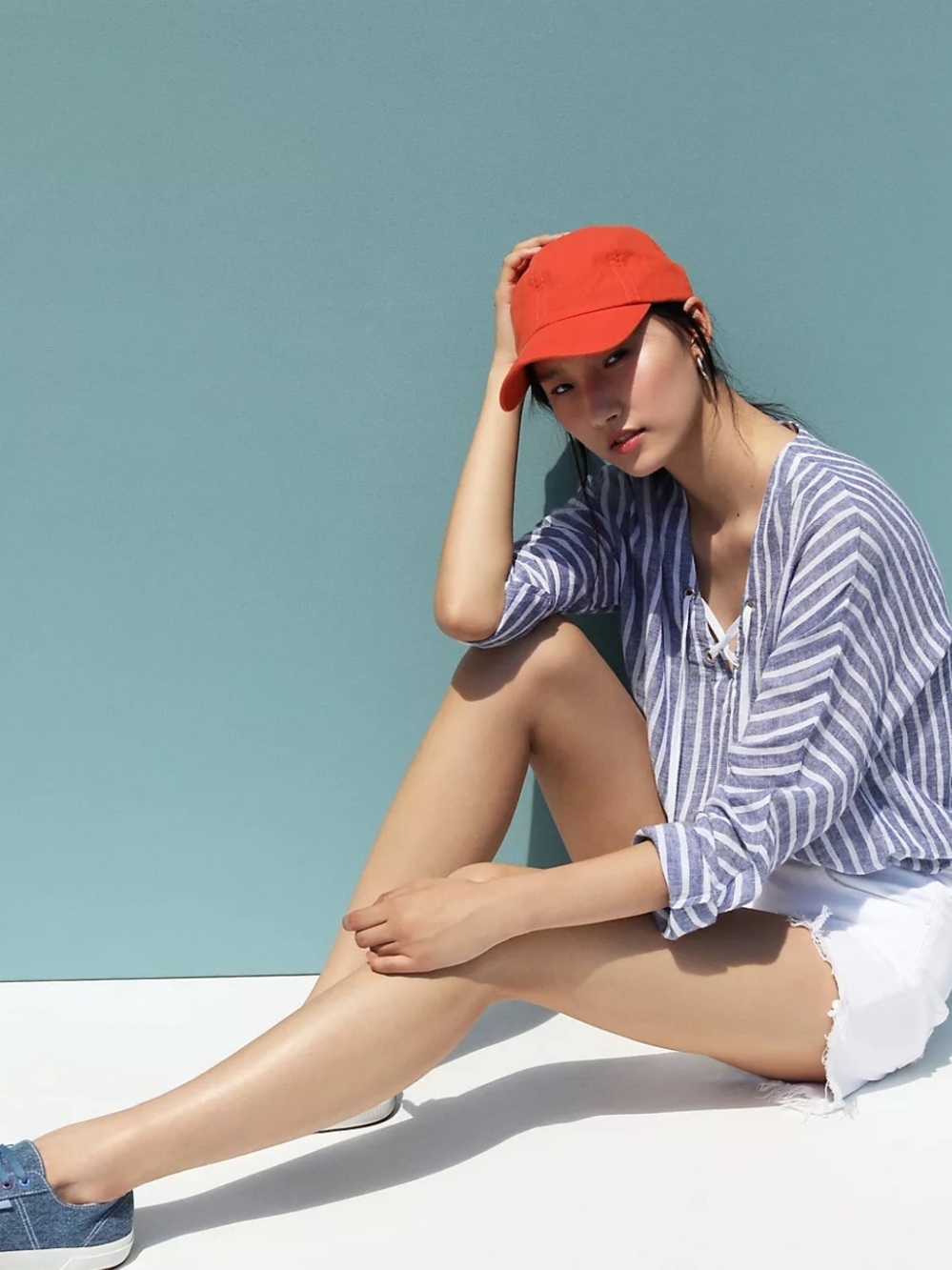 Rails Striped Lace-Up Tunic in Blue and White x small - Picture 5 of 6